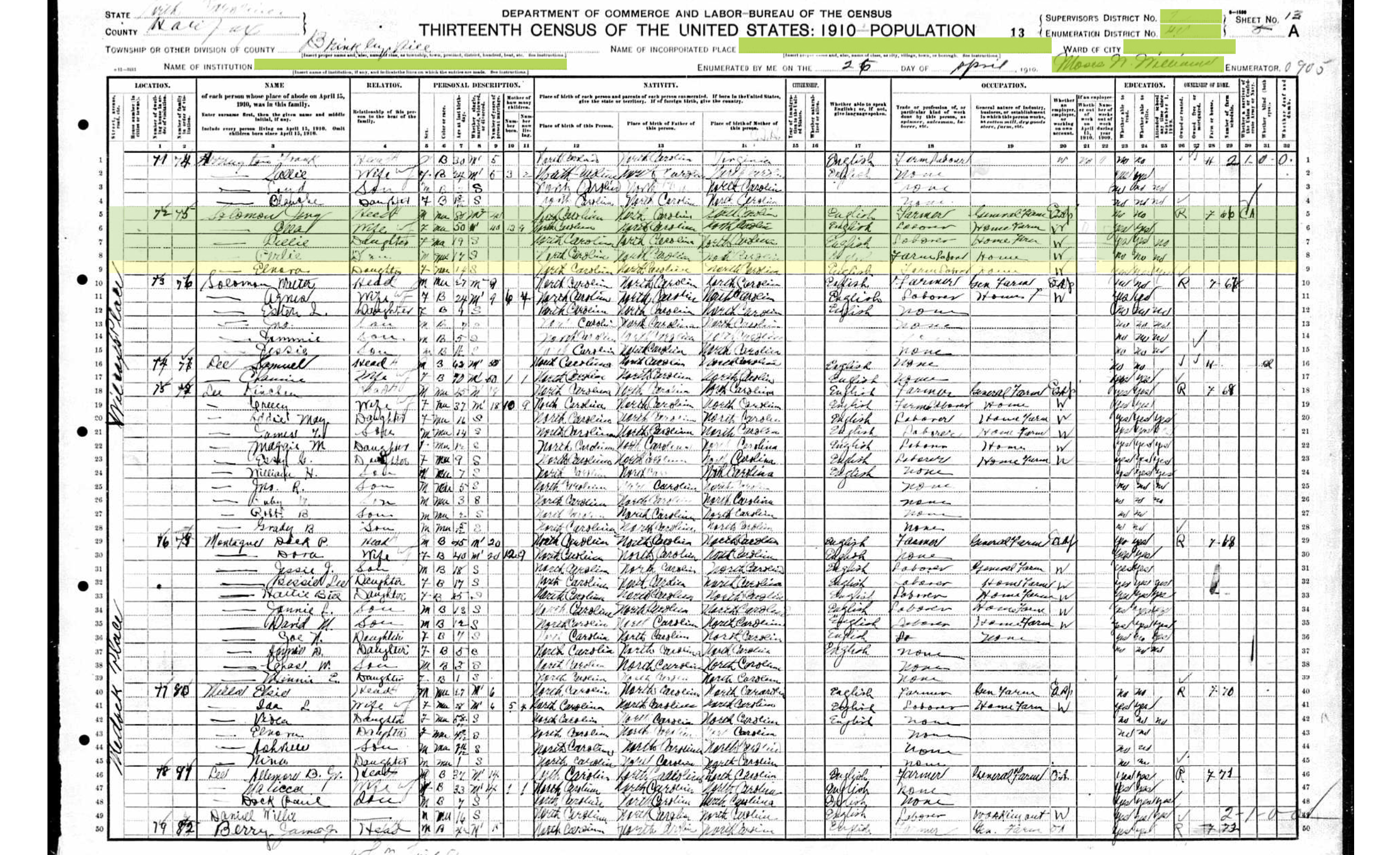 1910 United States Federal Census for Elnora Solomon